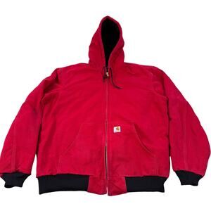 VTG Carhartt Jacket Mens XLT Red Hooded Thermal Lined Workwear Durable J140 RED